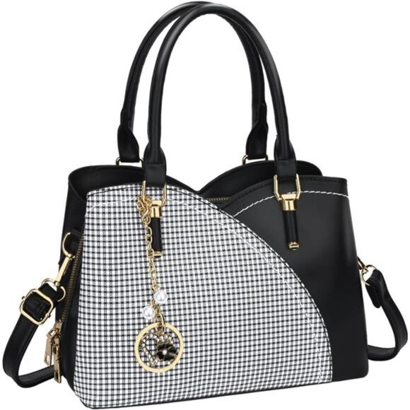 Black Plaid Print Faux Leather Mini Purse Crossbody Handbag Satchel Shoulder Bag - Picture 1 of 6